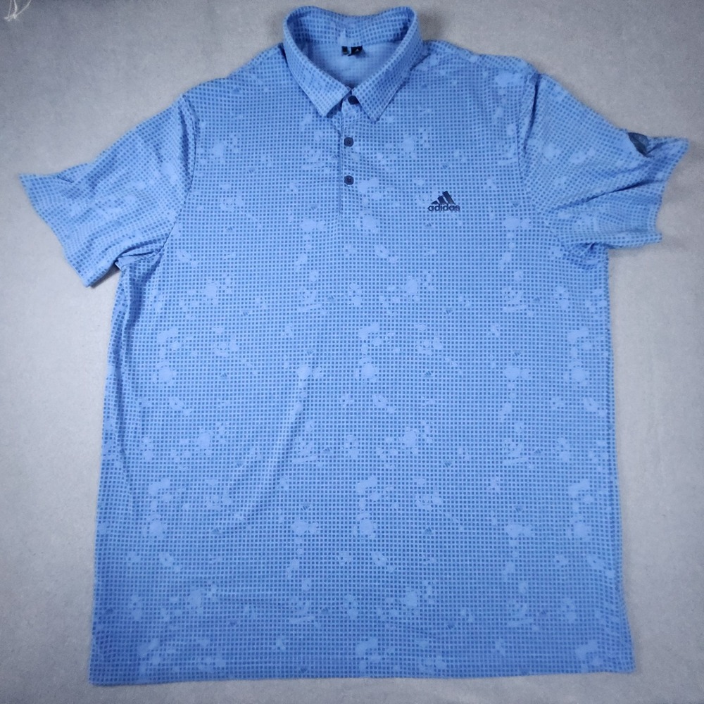 Adidas Golf Polo 2XL Men Primegreen Blue Grid Leaf Logo Lightweight Resort Wear
